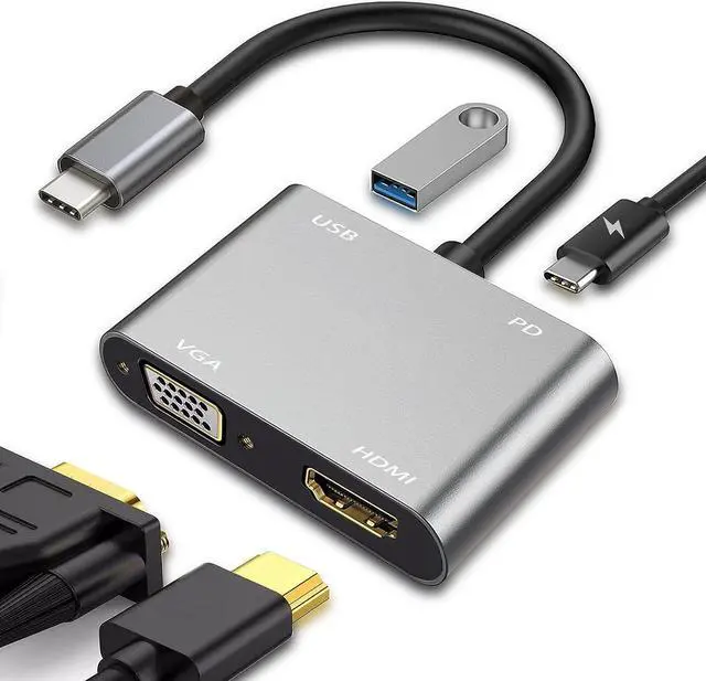 Main image of USB C to HDMI VGA Adapter for Monitor, USBC Laptop Docking Station Dual Monitor Dongle MacBook, USB-C Hub Powered Mac, USB 3.0 to USB C Adapter Cable with Fast Charging Chromebook, Type C Dock
