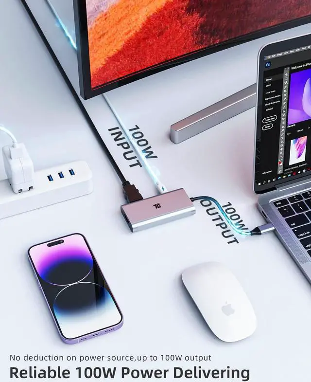 Alt view image 3 of 7 - Tiergrade USB C to HDMI Adapter, 4-in-1Type C to Dual HDMI Adapter, Thunderbolt 3 Adapter with 2 HDMI Ports, 100W Power Delivery, USB 3.0 Port for MacBook Pro/Air, Pixelbook, XPS, Galaxy, and More