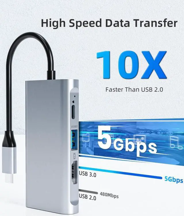 Alt view image 4 of 7 - Tiergrade USB C to HDMI Adapter, 4-in-1Type C to Dual HDMI Adapter, Thunderbolt 3 Adapter with 2 HDMI Ports, 100W Power Delivery, USB 3.0 Port for MacBook Pro/Air, Pixelbook, XPS, Galaxy, and More