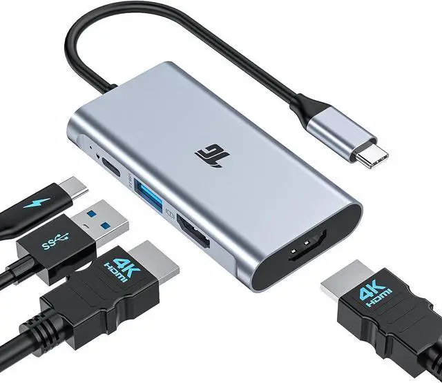 Main image of Tiergrade USB C to HDMI Adapter, 4-in-1Type C to Dual HDMI Adapter, Thunderbolt 3 Adapter with 2 HDMI Ports, 100W Power Delivery, USB 3.0 Port for MacBook Pro/Air, Pixelbook, XPS, Galaxy, and More