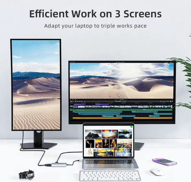 Alt view image 2 of 7 - Tiergrade USB C to HDMI Adapter, 4-in-1Type C to Dual HDMI Adapter, Thunderbolt 3 Adapter with 2 HDMI Ports, 100W Power Delivery, USB 3.0 Port for MacBook Pro/Air, Pixelbook, XPS, Galaxy, and More