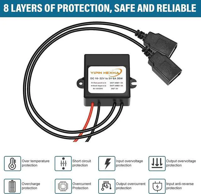 Alt view image 3 of 6 - DC Converter 12V 24V to 5V 6A 30W Dual USB Female DC DC Buck Converter Power Adapter Step Down Module