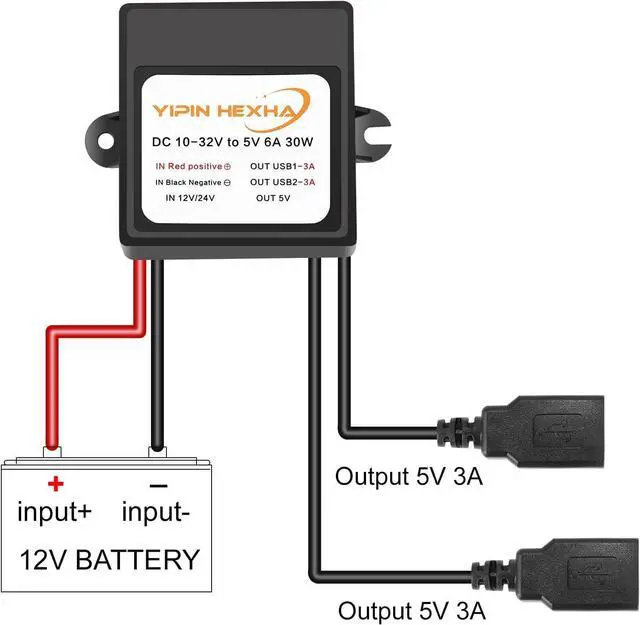 Alt view image 4 of 6 - DC Converter 12V 24V to 5V 6A 30W Dual USB Female DC DC Buck Converter Power Adapter Step Down Module