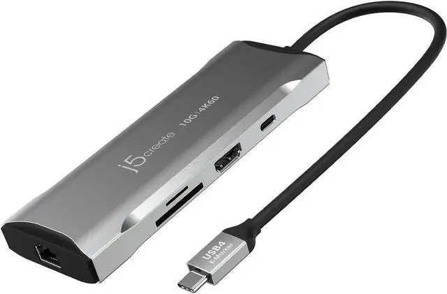Main image of j5create Laptop Docking Station, 9-in-1, 4K60Hz HDMI, USB-C 10Gbps, 2 USB-A 10Gbps, 100W PD with USB-C 5Gbps, Ethernet, SD 4.0 Card Reader, for MacBook, XPS, Surface Pro (JCD393)