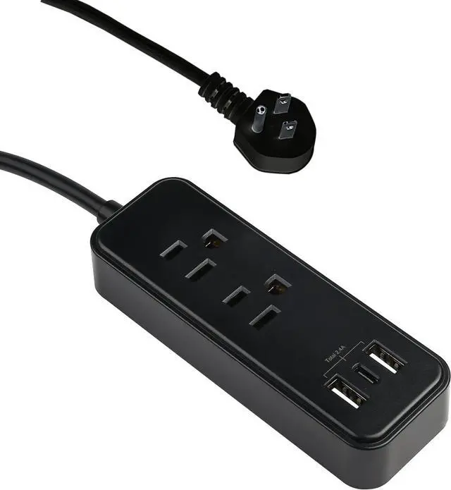 Main image of Clear Power 2-Outlet Power Strip with 3 USB Ports(1 USB-C), Flat Plug, 6 ft Power Cord, Compact USB Charging Hub, Desktop Charging Station with USB C, Black, DC3S-1202-DC