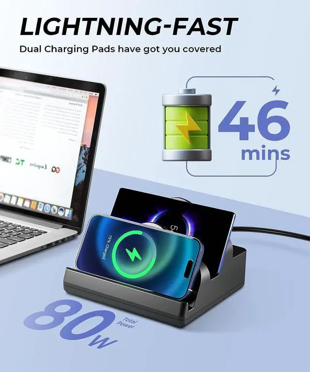 Alt view image 3 of 7 - FORYOU Charger Station Wireless Charger Phone with QC/PD Ports, 8 in 1 Fast Charging Pad Wireless Phone Charger for iWatch/Airpods/Samsung/Android/iPhone 14 13 12 for Travel Essentials