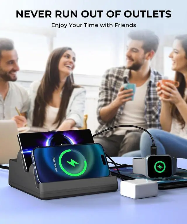 Alt view image 6 of 7 - FORYOU Charger Station Wireless Charger Phone with QC/PD Ports, 8 in 1 Fast Charging Pad Wireless Phone Charger for iWatch/Airpods/Samsung/Android/iPhone 14 13 12 for Travel Essentials