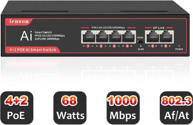 ienRon 10 Ports Gigabit Ethernet Switch-8 Gigabit Ports+2Gigabit Uplink  Ports,Unmanaged Network Switch,Ethernet Splitter| Plug & Play| Fanless  Metal