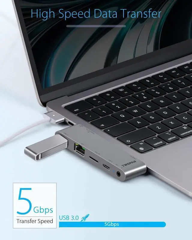 Alt view image 5 of 7 - TWOPAN MacBook Pro M2 Pro/Max 14/16 inch USB C Hub, 5-Port USB C Dongle for MacBook Pro M1 M2 2023-2018/MacBook Air M2 2022, 1000M LAN, Micro SD Card Reader, USB-C PD, 3.5mm Audio Jack