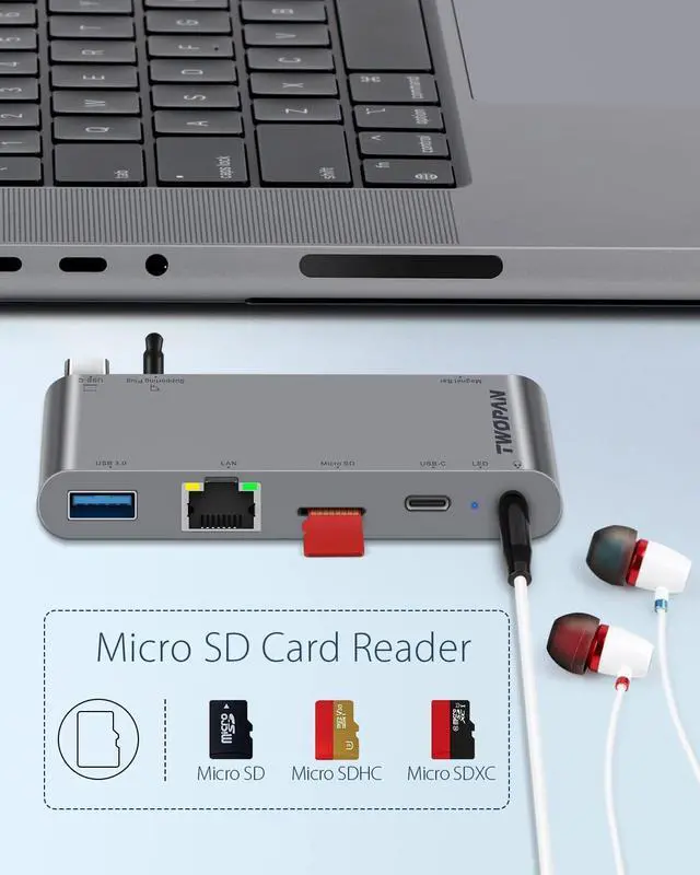 Alt view image 6 of 7 - TWOPAN MacBook Pro M2 Pro/Max 14/16 inch USB C Hub, 5-Port USB C Dongle for MacBook Pro M1 M2 2023-2018/MacBook Air M2 2022, 1000M LAN, Micro SD Card Reader, USB-C PD, 3.5mm Audio Jack