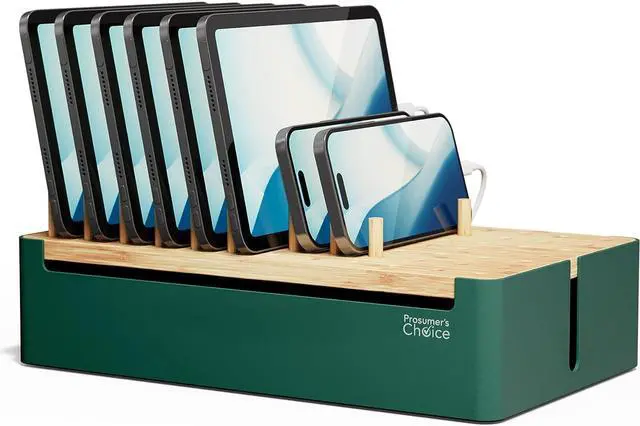 Main image of Prosumers Choice Bamboo Charging Station - Multi Charger Station Organizer - Desk Docking Station for Phones, Tablets, Laptop - Wooden Charging Station with Removable Dividers - Cables Not Included