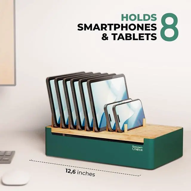 Alt view image 2 of 7 - Prosumers Choice Bamboo Charging Station - Multi Charger Station Organizer - Desk Docking Station for Phones, Tablets, Laptop - Wooden Charging Station with Removable Dividers - Cables Not Included