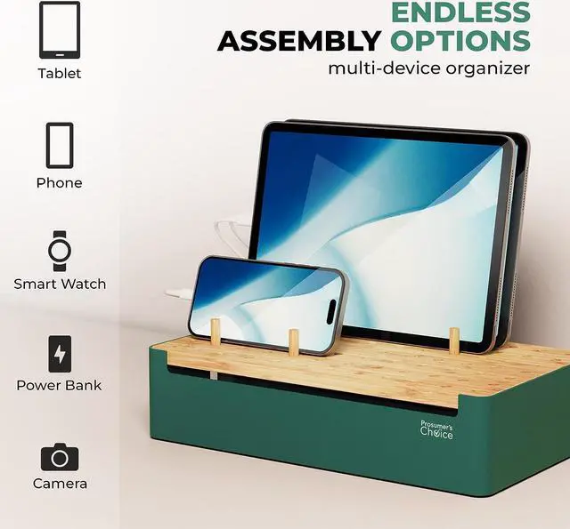 Alt view image 3 of 7 - Prosumers Choice Bamboo Charging Station - Multi Charger Station Organizer - Desk Docking Station for Phones, Tablets, Laptop - Wooden Charging Station with Removable Dividers - Cables Not Included