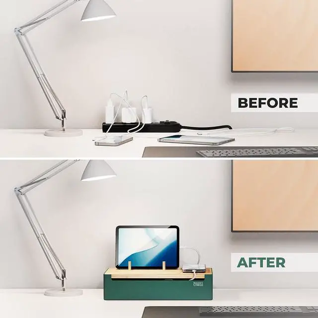 Alt view image 6 of 7 - Prosumers Choice Bamboo Charging Station - Multi Charger Station Organizer - Desk Docking Station for Phones, Tablets, Laptop - Wooden Charging Station with Removable Dividers - Cables Not Included