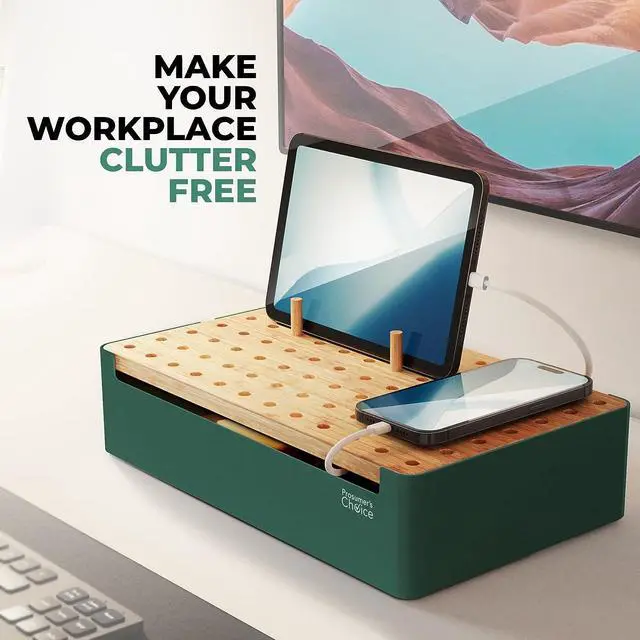 Alt view image 7 of 7 - Prosumers Choice Bamboo Charging Station - Multi Charger Station Organizer - Desk Docking Station for Phones, Tablets, Laptop - Wooden Charging Station with Removable Dividers - Cables Not Included