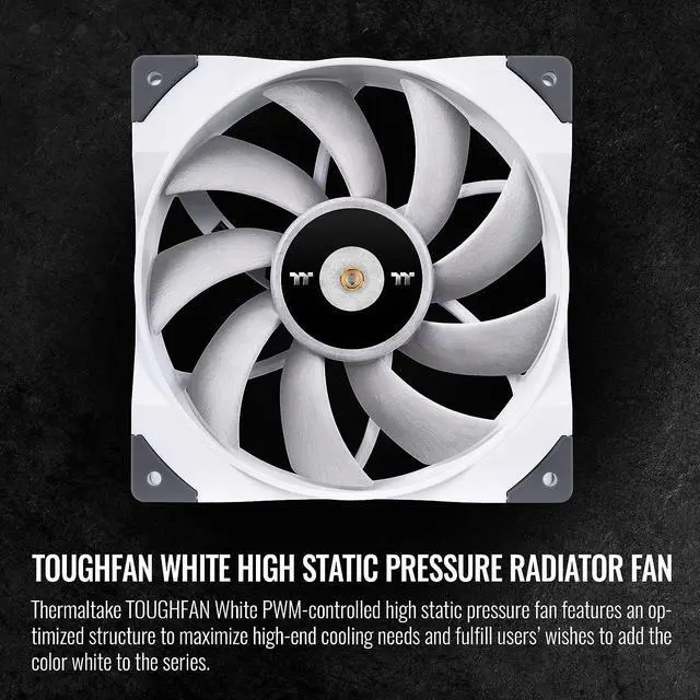 Alt view image 2 of 6 - Thermaltake ToughFan 12 White High Static Pressure 2000 PWM, Metal-Reinforced Motor Hub, Gen.2 Hydraulic Bearing 120mm Case/Radiator Fan, Single Pack, CL-F117-PL12WT-A