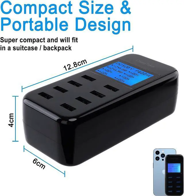 Alt view image 4 of 6 - USB Charging Station, 60W 8 Port USB Charging Hub 12A USB Charger Station with LCD Display for Multiple Devices, Smart Desktop USB Charger for iPhone 14/14 Pro/13 Pro/13 Pro Max, Galaxy, iPad