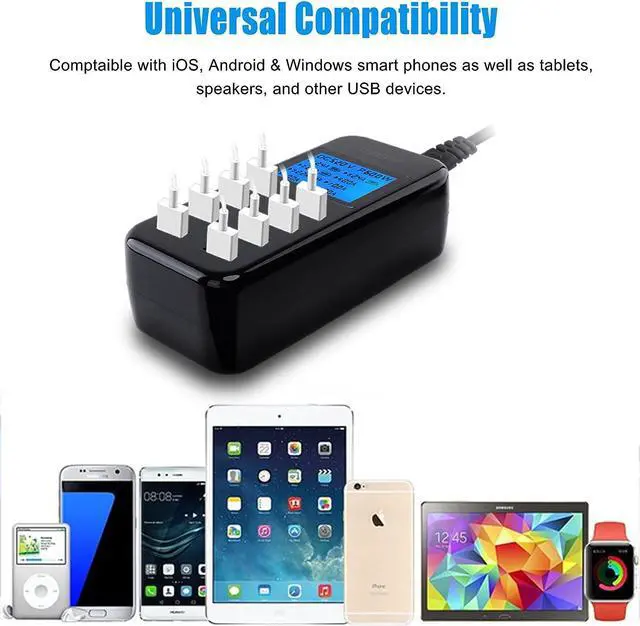 Alt view image 5 of 6 - USB Charging Station, 60W 8 Port USB Charging Hub 12A USB Charger Station with LCD Display for Multiple Devices, Smart Desktop USB Charger for iPhone 14/14 Pro/13 Pro/13 Pro Max, Galaxy, iPad