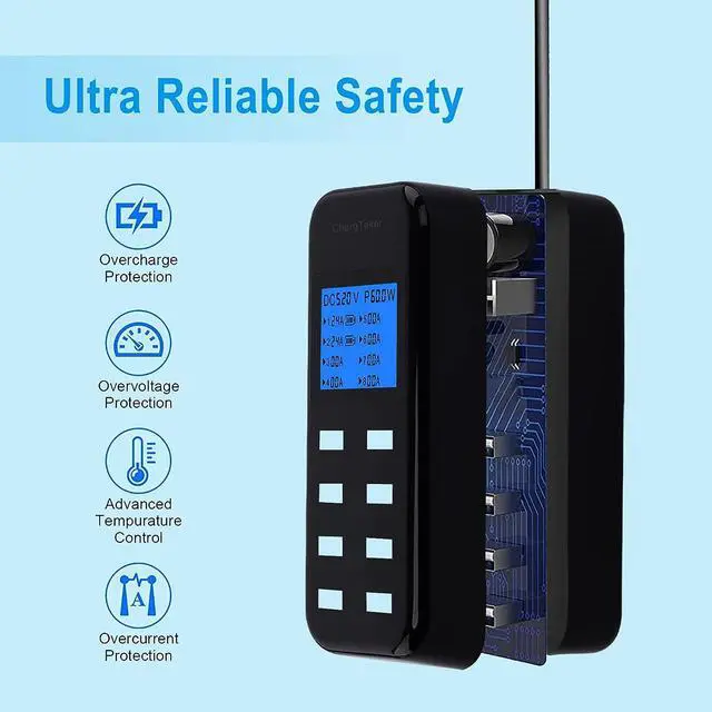 Alt view image 6 of 6 - USB Charging Station, 60W 8 Port USB Charging Hub 12A USB Charger Station with LCD Display for Multiple Devices, Smart Desktop USB Charger for iPhone 14/14 Pro/13 Pro/13 Pro Max, Galaxy, iPad