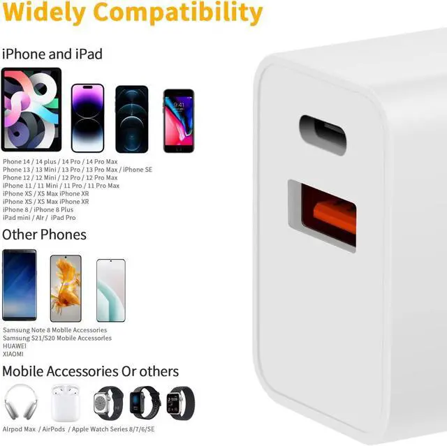 Alt view image 5 of 6 - USB C Charger Block, Apple Watch Se Charger, 2023 Upgrade Dual Port Fast Charging Block Cube Box Brick Plug Adapter Compatible with New Apple Watch SE Series 8 7 6 5, iPhone 14 Pro Max, White