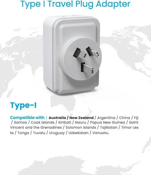 Alt view image 2 of 6 - Australia New Zealand Power Adapter, VINTAR Australia Plug Adapter with 2 American Outlets 3 USB Ports(2 USB C), 5 in 1 Type I Travel Adapter for US to Australia, AU, Argentina, China, Fiji