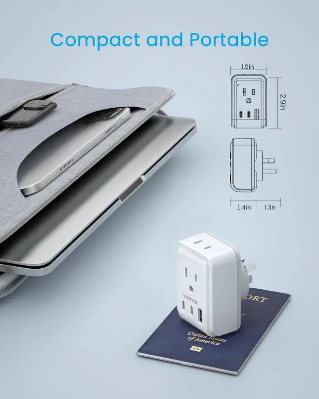 Alt view image 5 of 6 - Australia New Zealand Power Adapter, VINTAR Australia Plug Adapter with 2 American Outlets 3 USB Ports(2 USB C), 5 in 1 Type I Travel Adapter for US to Australia, AU, Argentina, China, Fiji