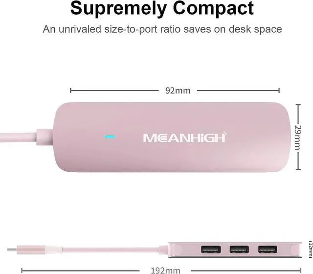 Alt view image 4 of 7 - MEANHIGH USB Hub 4-Port USB Hub for Laptop USB 3.0, USB 2.0 Multiple USB Port Expander Dongle for MacBook, Surface Pro, PC, Flash Drive, Mobile HDD-Pink