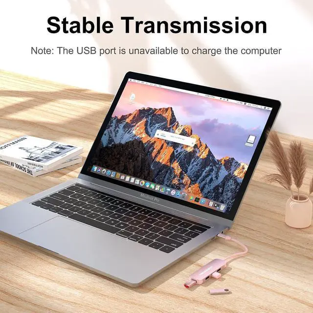Alt view image 7 of 7 - MEANHIGH USB Hub 4-Port USB Hub for Laptop USB 3.0, USB 2.0 Multiple USB Port Expander Dongle for MacBook, Surface Pro, PC, Flash Drive, Mobile HDD-Pink