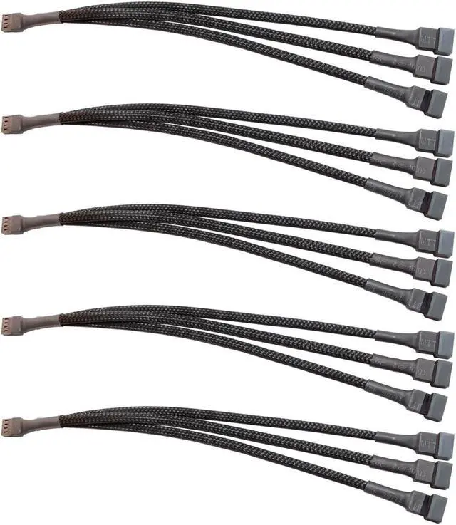 Main image of BUYMINERS.CA PC Fan Splitter Extension Cable - 1 to 3 PWM Fan Splitter Compatible with 3 & 4 Pin PC Cooling Fans, 10.5 inch Black Braided Nylon Cable (5 Pack)