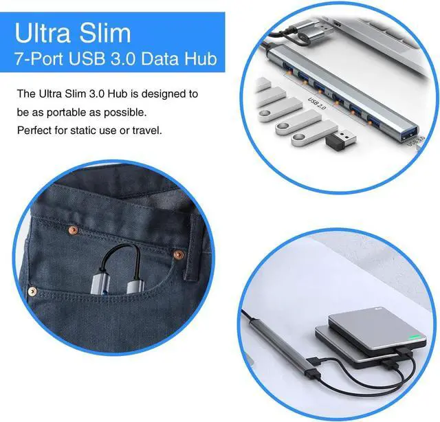 Alt view image 6 of 7 - 7-Port USB3.0 Hub for Laptop MacBook PC & More USB-C & USB 3.0 Adapter 5Gbps Data Transfer Aluminum Alloy Portable
