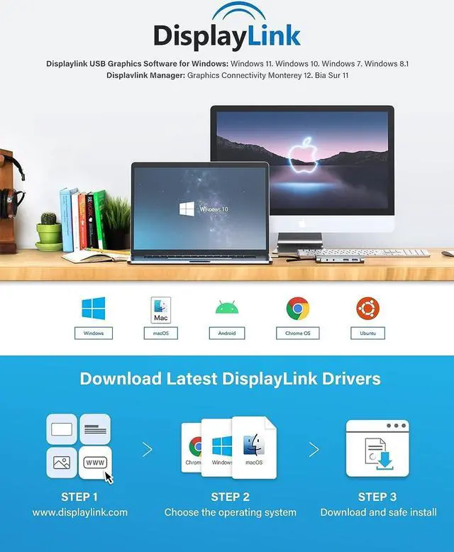 Alt view image 5 of 7 - UtechSmart USB Docking Station, 11 IN 1 USB C Dock Triple Display, USB 3.0 Laptop Docking Station with Dual HDMI, VGA, PD, Ethernet, SD/TF, USB 3.0, Mic/Audio, Compatible for MacBook M1 Dell HP Lenovo