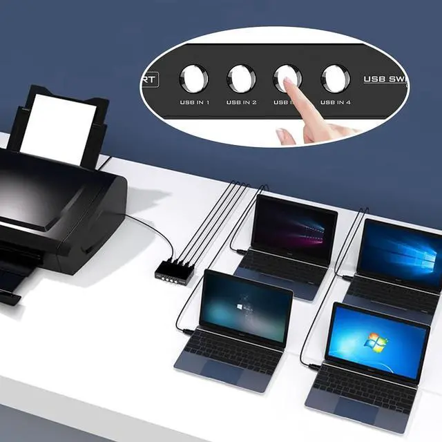 Alt view image 2 of 7 - Bundle for Printer Switch 4 Port USB 2.0 Manual Sharing Switch, 1Port Printer Scanner Hub with 4 PCS Printer Scanner Cable Cord USB Type A Male to B Male