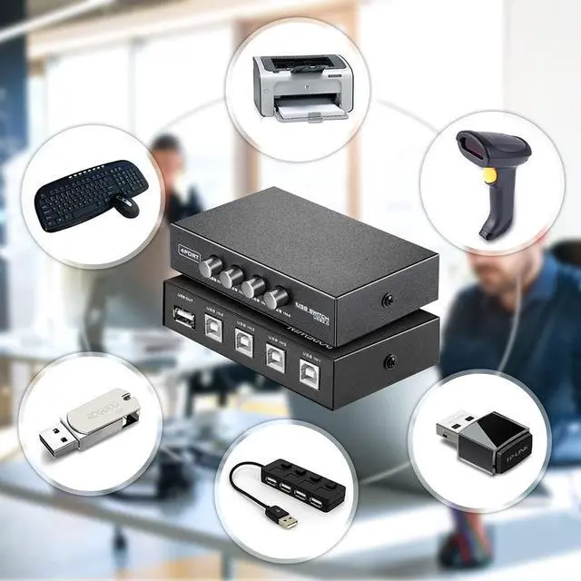 Alt view image 4 of 7 - Bundle for Printer Switch 4 Port USB 2.0 Manual Sharing Switch, 1Port Printer Scanner Hub with 4 PCS Printer Scanner Cable Cord USB Type A Male to B Male