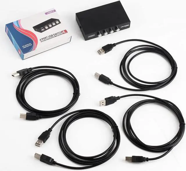 Alt view image 7 of 7 - Bundle for Printer Switch 4 Port USB 2.0 Manual Sharing Switch, 1Port Printer Scanner Hub with 4 PCS Printer Scanner Cable Cord USB Type A Male to B Male