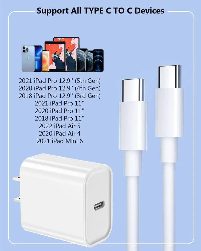 Alt view image 7 of 7 - 10FT Fast iPad Charger, iPad Pro Charger Cord2Pack10FT USB C CableApple Certified20W USB C Charger iPad Apple Adapter for iPad 10iPad Mini 6iPad Air 5/4iPad Pro 12.9/11 inch 2018/2020/2021/2022