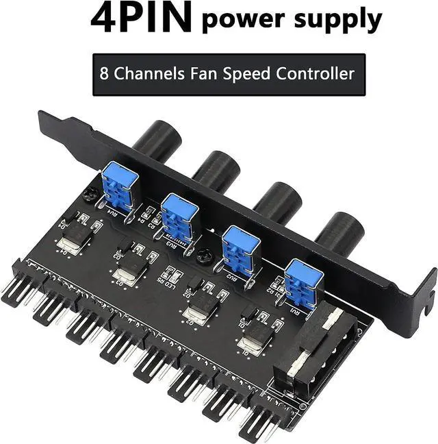 Alt view image 4 of 7 - SinLoon 4 Knob Cooling Fan Speed Controller PC 8 Channels Fan Hub for CPU Case HDD VGA PWM Fan PCI Bracket 12V Fan Control- 4Pin Interface Power Supply ( 4 Pin 4Knob )