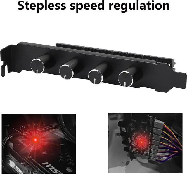 Alt view image 6 of 7 - SinLoon 4 Knob Cooling Fan Speed Controller PC 8 Channels Fan Hub for CPU Case HDD VGA PWM Fan PCI Bracket 12V Fan Control- 4Pin Interface Power Supply ( 4 Pin 4Knob )
