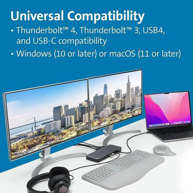 Alt view image 2 of 7 - Kensington AD2010T4 Thunderbolt 4 Dual 4K Docking Station, 96W Power Charging, 2 x HDMI Ports, up to Dual 4K@60hz, for Windows Laptops and MacBook Pro/Air (K34111NA)