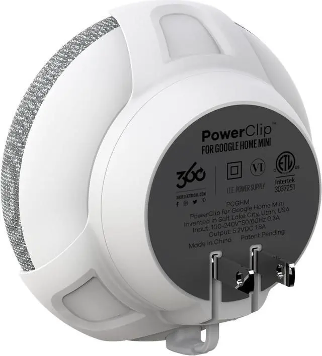 Alt view image 4 of 7 - PowerClip Outlet Mount for Google Nest Mini (Chalk), Speaker Wall Hub for 2nd Generation Google Nest Smart Home Devices, Space Saving, Uses One Outlet Only, Great for Mounting Google Mini Speaker