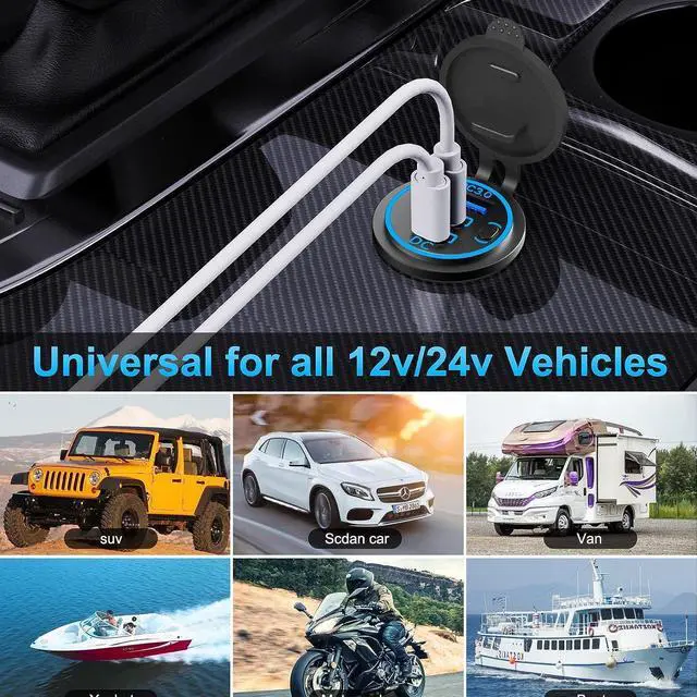 Alt view image 7 of 7 - 2 PACK 12V USB Outlet Wired USB Charger Multi Port Dual PD3.0 USB-C and Quick Charge 3.0 Car USB Port Socket with Power Switch Fast Charger for Cell Phone Tablet Suitable for Car Boat RV Marine ATV