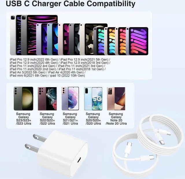 Alt view image 6 of 7 - iPad Pro Charger Fast Charging,[Apple Certified]2Pack 10ft iPad Charger Cord Cable with USB C Block Plug for iPad Pro 2022/2021/2020/2018 12.9/11/10.9 inch,5/4/3/2/1th Generation,Air 5/4th,Mini 6 Gen
