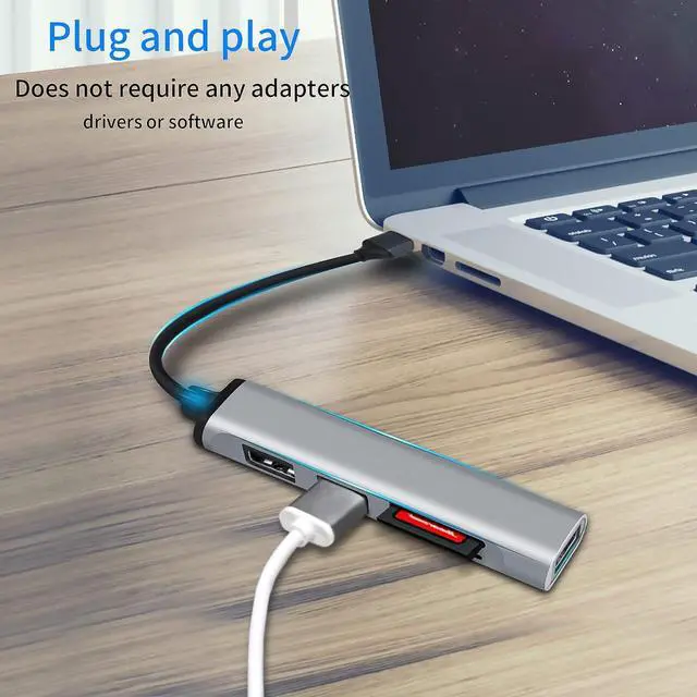 Alt view image 5 of 7 - USB Hub, 5 in 1 USB Port Expander, USB 3.0 Hub Multiport , USB Splitter with SD/TF Cards Reader, USB Docking Station for Laptop, PC, Mac, MacBook, Aluminum