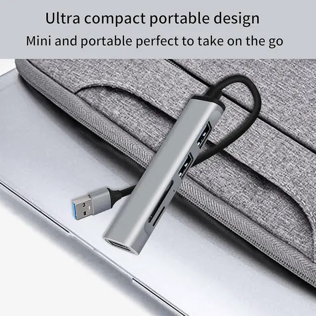Alt view image 7 of 7 - USB Hub, 5 in 1 USB Port Expander, USB 3.0 Hub Multiport , USB Splitter with SD/TF Cards Reader, USB Docking Station for Laptop, PC, Mac, MacBook, Aluminum