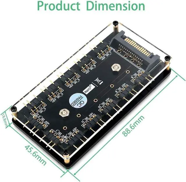 Alt view image 4 of 6 - HLT 12 Way 5V 3 Pin ARGB HUB RGB LED Splitter Hub with PMMA Case and Magnetic Standoff for ASUS/MSI 5V 3pin LED Controller