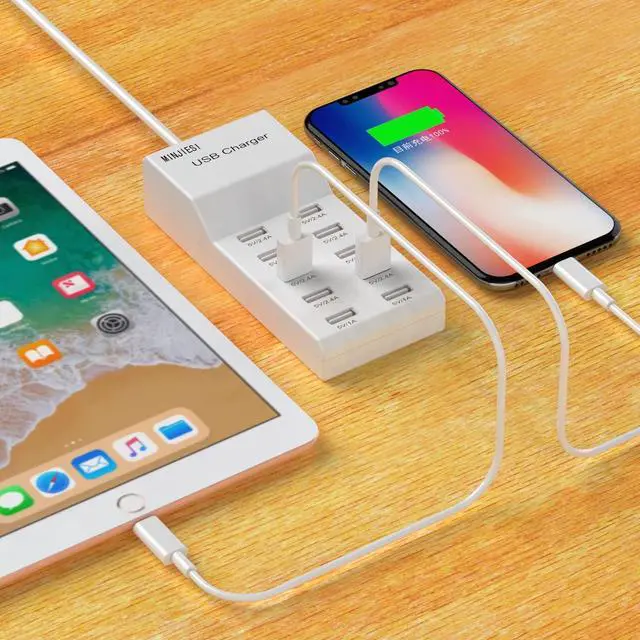 Alt view image 7 of 7 - USB Charging Stations 50w10A 10 Ports Multiple Charging Block/Power USB Strip for iPhone Android Smartphone Tablet Smart Watch AirPods  and Multiple Charger Plug