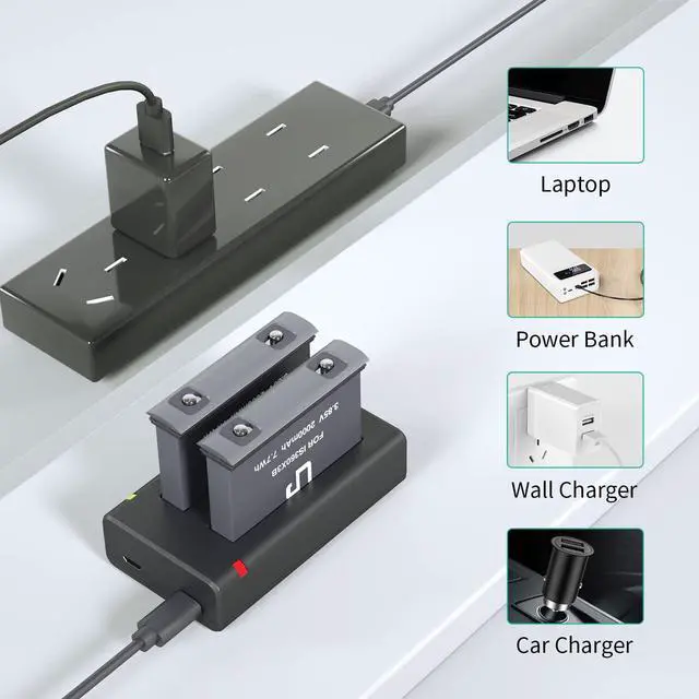 Alt view image 6 of 7 - LP Battery Charger Pack for Insta360 X3-2 Batteries & Fast USB Dual Charger for Insta 360 ONE X3 Action Camera 2000mAh Rechargeable Camera Battery 2-Pack