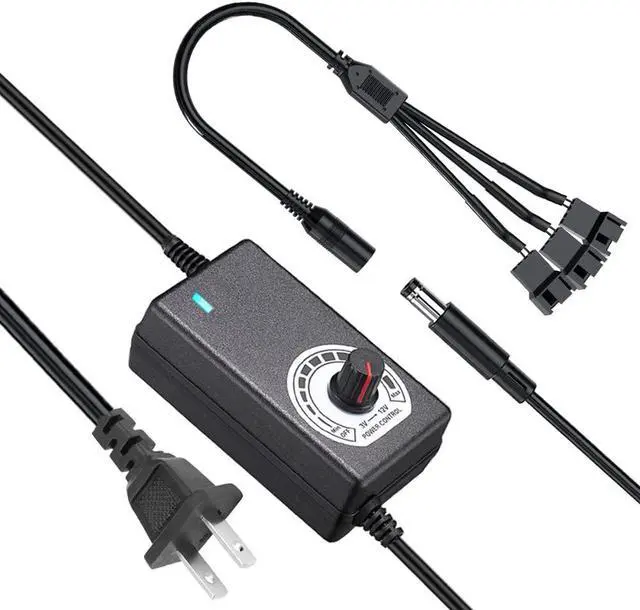 Alt view image 2 of 5 - Triple 3-Pin and 4-Pin PC Fan Power Adapter, 36W 12V Fan Speed Controller,100-240vAC to 3-12vDC Adjustable Power Supply