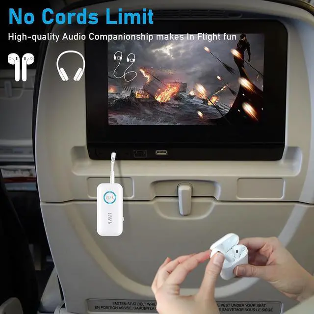 Alt view image 4 of 7 - 1Mii Bluetooth 5.3 Transmitter Receiver for Airplane/TV to 2 Headphones/AirPods, Dual Links Wireless Audio Adapter w/aptx Low Latency/HD/AptX Adaptive, 3.5mm Aux Bluetooth Adapter for Cars, Gym, Boat