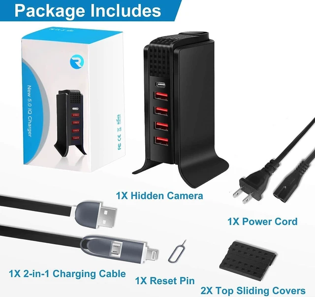 Alt view image 6 of 6 - RJBYU Hidden Camera | Spy Camera | Spy Camera Charger | Wireless Hidden Camera | Secret Camera 1080p Full HD | Wi-Fi Hidden Nanny Camera | Surveillance Camera | USB Charger Camera | Hidden Cam