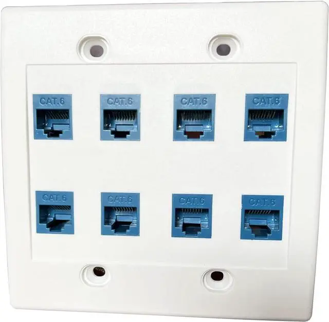 Alt view image 2 of 4 - diyTech Ethernet Wall Plate - 8 Port RJ45 Cat6 Ethernet Wall Outlet, Female to Female Cat6 Wall Jack Keystone, Ethernet Plug in Wall Outlet, for Network Outlet Setup - White